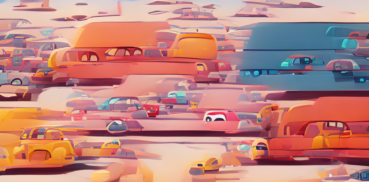 Abstract colorful illustration of cars in a futuristic and artistic style