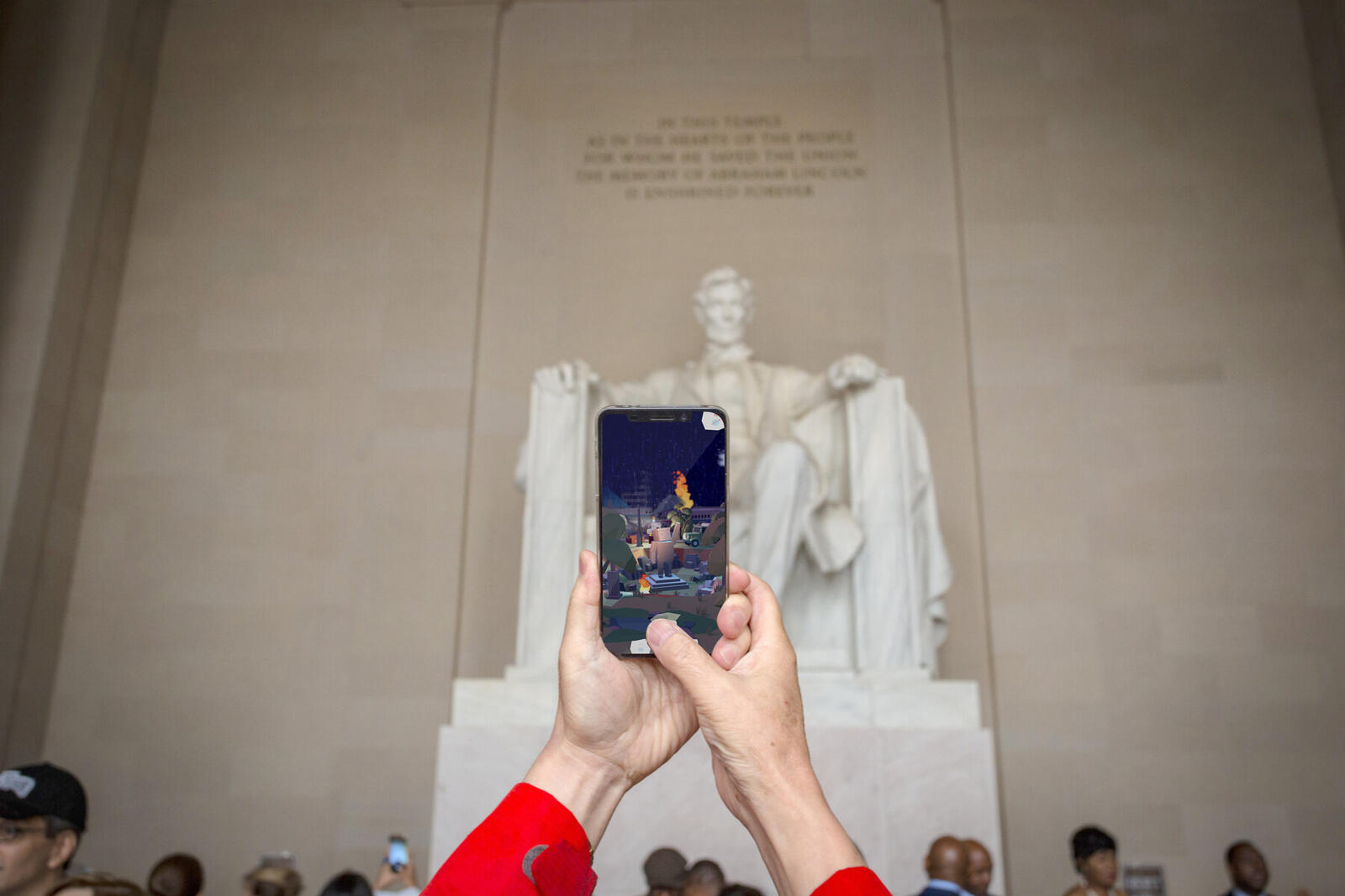 Augmented reality experience from Map of History app at Lincoln Memorial, Washington D.C
