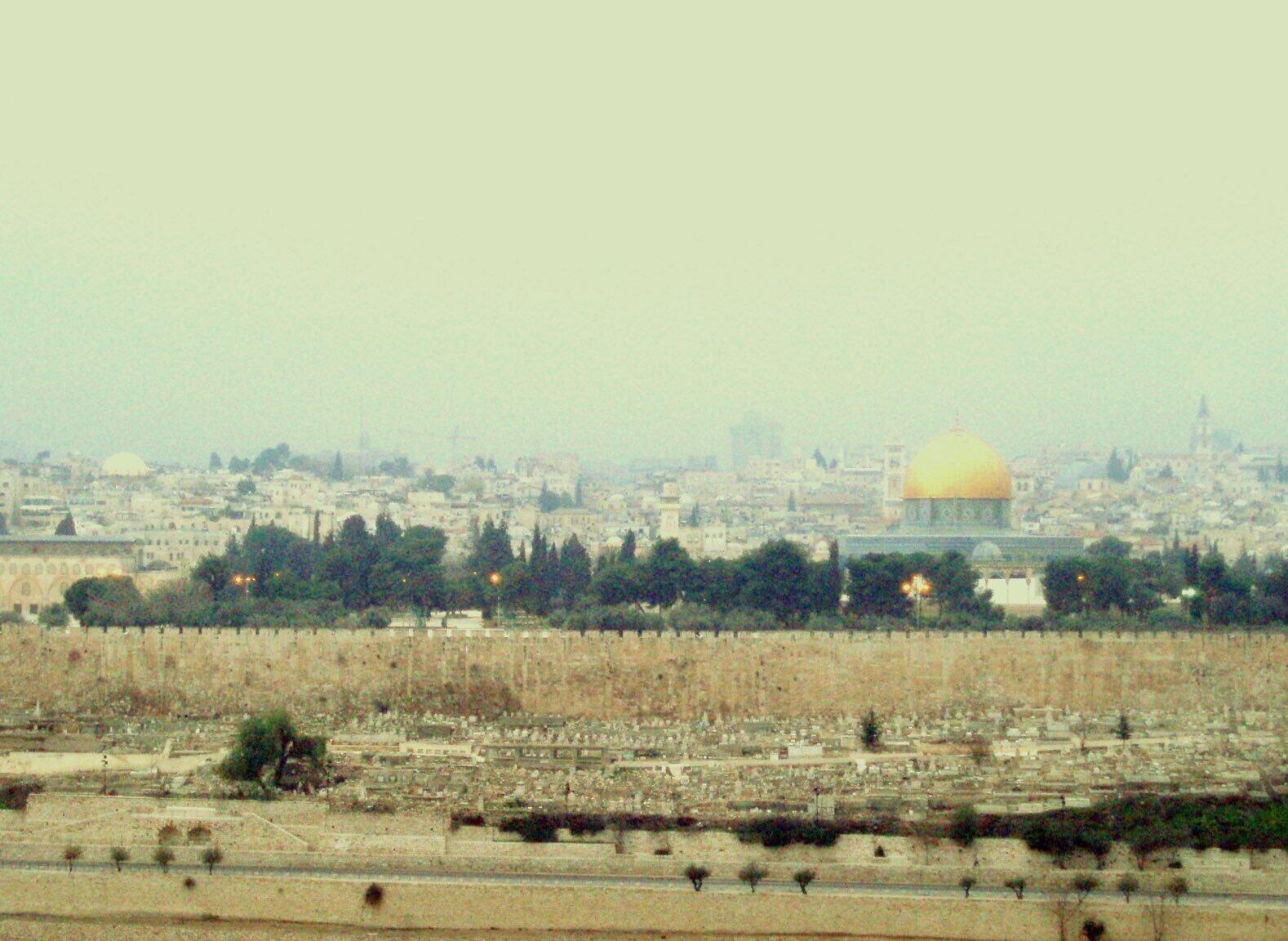 Panoramic view of Jerusalem with the Dome of the Rock and ancient walls