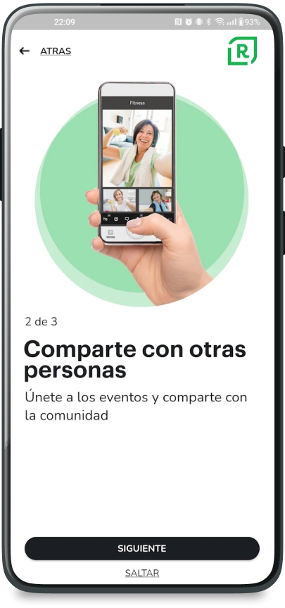 Mobile app dashboard with programs, events, games, and courses categories