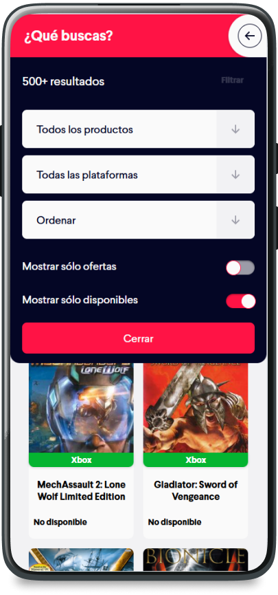 Mobile view of Wakkap's product search and filter options